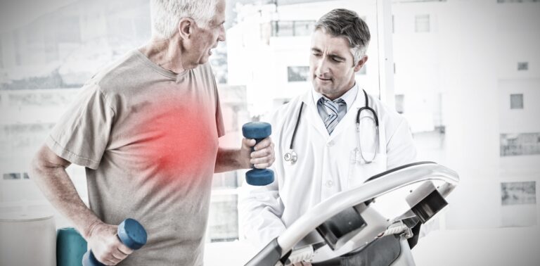 Senior Citizen on Treadmill under doctors supervision